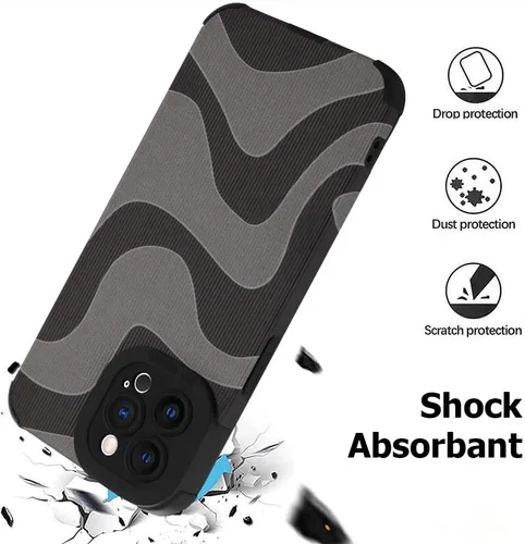 Miniatura 2 de Funda Wlxee para iPhone 15 Pro Max con patrón de ola, TPU suave con parachoques, cuero PU, diseño de cebra lindo para mujeres y niñas - Negro Gris