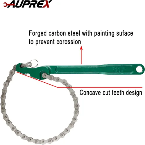 Miniatura 5 de AUPREX Llave inglesa de filtro de aceite de cadena de trinquete de servicio pesado ajustable de acero al carbono resistente de 12 pulgadas