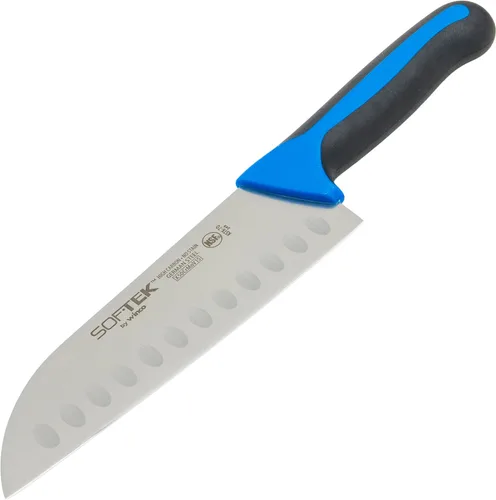 Miniatura 4 de Sof-Tek, cuchillo Santoku de 7 pulgadas, mango de agarre suave, plata/negro/azul