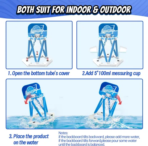 Miniatura 6 de Aro de baloncesto para piscina, juguete flotante de aro de baloncesto para juego de agua con 4 pelotas de baloncesto, juegos de piscina de verano