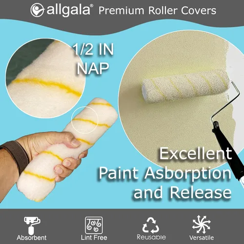 Miniatura 5 de Allgala Cubiertas para rodillos de pintura, paquete de 12 cubiertas de rodillo de pintura sin cobertizos de 9 pulgadas, fundas para siesta de 1/2