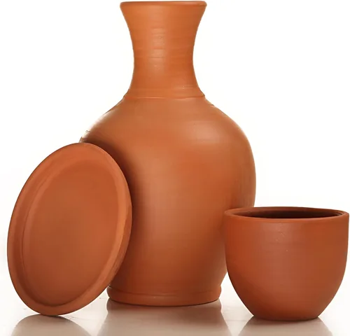 Jarras de barro de terracota con taza y plato, juego de jarras de agua de tierra, tarro de cerámica para agua potable, 76 onzas
