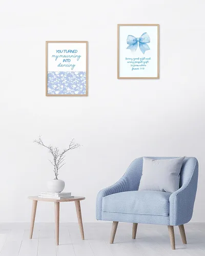 Miniatura 6 de HesenDot Blue Coquette Bible Verbs You Turned My Mourning into Dancing - Juego de 1 12x16 Inch, You Turned My Mourning into Dancing Blue Canvas