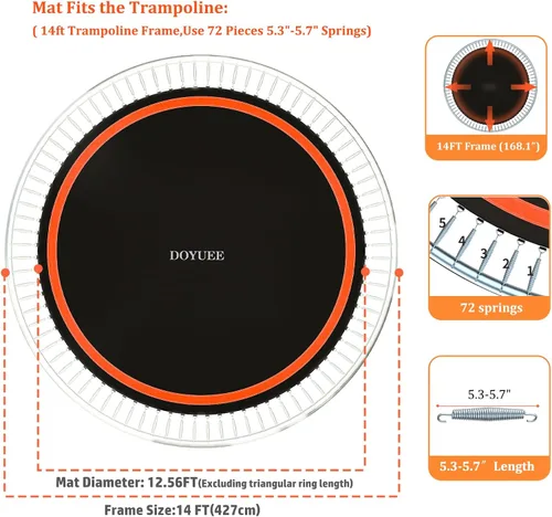 Miniatura 2 de Trampoline Mat Replacement，12.56FT Diameter Mat with 72 Rings，Fits 14FT Steel Frame,Fits 5.3"-5.7" Springs， Excluding Springs and Frame