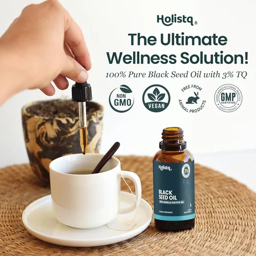 Miniatura 5 de Holistiq Aceite de Semilla Negra Orgánico Prensado en Frío en Gotas 3% Timoquinona Sin OMG y Vegano Aceite de Comino Negro Prensado en Frío