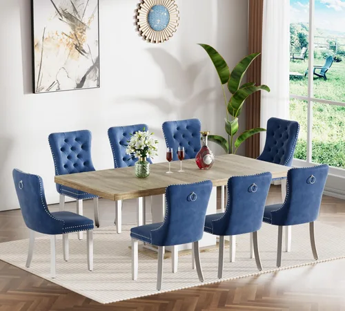 Miniatura 113 de Juego de mesa de comedor extensible de 5 piezas, juego de mesa de comedor extensible de estilo granja para 4, mesa de cocina expandible de madera
