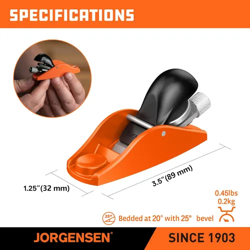 Miniatura 8 de JORGENSEN 3.5" Mini cepilladora de madera - Mini cepilladora de mano para carpintería, bloque plano, pequeña mano plana para recorte, cepillado