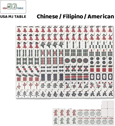 Miniatura 2 de Mesa Mahjong automática plegable ultra fina gris de 1.417 in azulejos numerados de Mahjong americano + 4 estantes + cubierta de mesa dura.