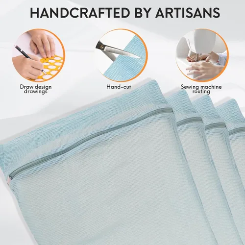 Miniatura 3 de Bolsas de lavandería de malla de algodón orgánico grandes y duraderas de 4 piezas con cremalleras resistentes y malla transpirable son delicadas Azul