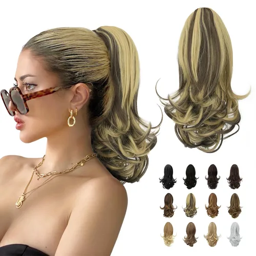Miniatura 39 de Sofeiyan Extensión de cola de caballo de 11 pulgadas con clip de garra, extensiones de cabello con cola de caballo, cola de caballo larga y rizada