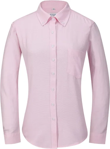 Miniatura 22 de Camisa con botones para mujer de manga larga Oxford camisa de algodón de corte clásico, blusa de trabajo resistente a las arrugas