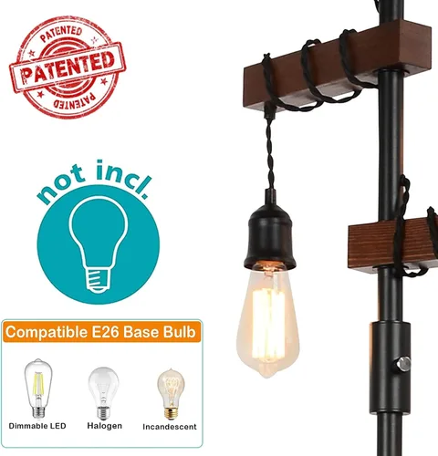 Miniatura 4 de Lámpara de pie industrial regulable, lámpara de pie de árbol de granja, lámpara de pie de madera de 68 pulgadas, 3 luces, base resistente, luz