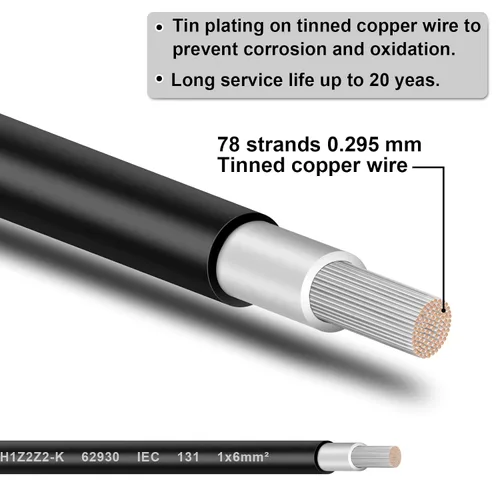 Miniatura 2 de Cable de panel solar Shirbly - 200 pies de cable de cobre estñado en negro, 10AWG (6mm²), cable de extensión solar PV para automotriz al aire libre