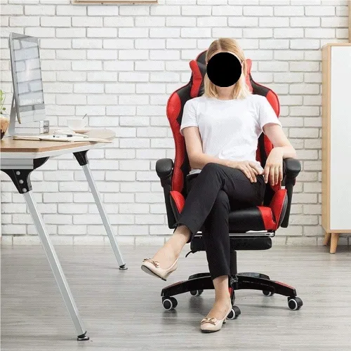 Miniatura 2 de Ergonomic Office Chair with Lumbar Support and Leather Reclining Swivel Computer Task Chairs Adjustable Gaming Style for Home Work Environments(Blue)