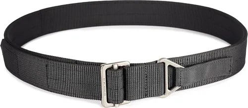 WOLF TACTICAL Cinturón de aparejos de alta resistencia - Cinturón de pistola EDC de nailon reforzado de 2 capas de 1.75 pulgadas Negro (hebilla gris)