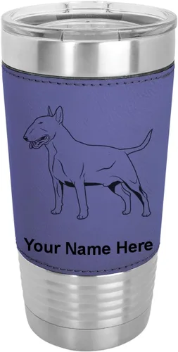 Miniatura 19 de LaserGram Vaso aislado al vacío de 20 onzas, perro Bull Terrier, grabado personalizado incluido (piel sintética, estilo béisbol)