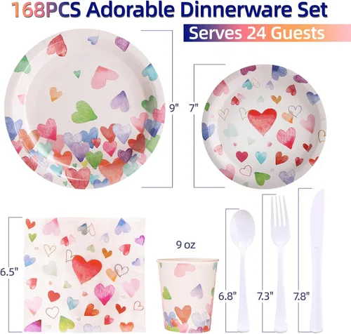 Miniatura 2 de Platos y Servilletas de San Valentín - 168 PIEZAS Platos de Corazón Desechables Juegos de Vajilla para Fiestas Suministros para Fiestas de San