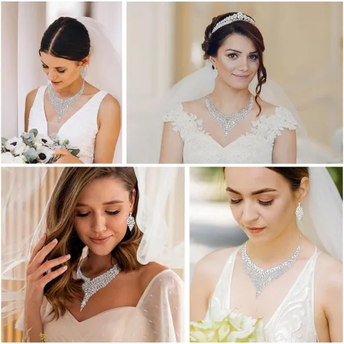 Miniatura 2 de Costume Jewelry Set for Women - Wedding Jewelry Sets for Brides Bridal Jewelry Set for Wedding - Crystal Statement Necklace and Earrings Set
