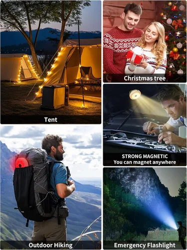 Miniatura 7 de Cadena de luces retráctiles mejoradas para acampar al aire libre, cadena de luces de campamento de 33 pies con broche, cadena de luz recargable, 9