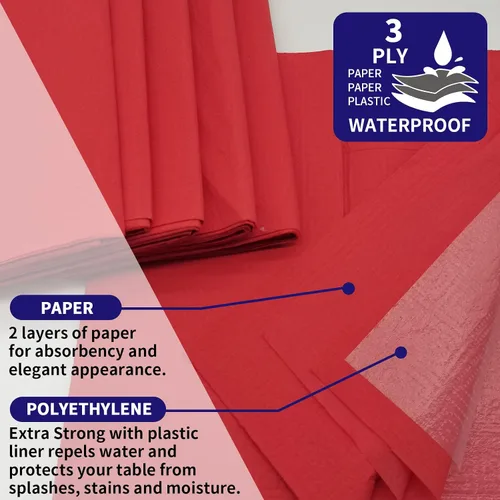 Miniatura 3 de Paquete de 6 manteles de papel, color rojo, paquete de 6 unidades, azul, papel de 3 capas y plástico, 54 x 108 pulgadas, mantel rectangular