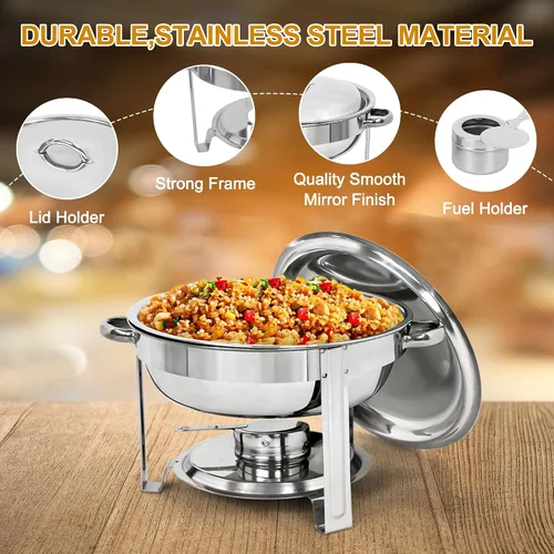 Miniatura 5 de Nova Microdermabrasion Juego de 6 platos de bufé de acero inoxidable de 5 cuartos de galón, calentadores de alimentos para catering, fiestas