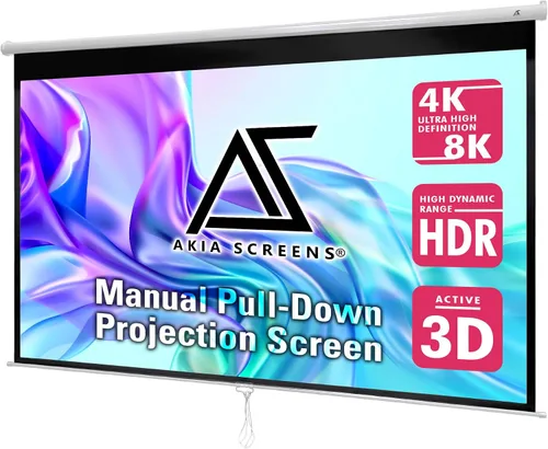 Akia Screens Pantalla de Proyector de 100 Pulgadas Manual Desplegable B 16:9 8K 4K HD 3D Montaje en Techo y Pared Pantalla de Proyección Portátil