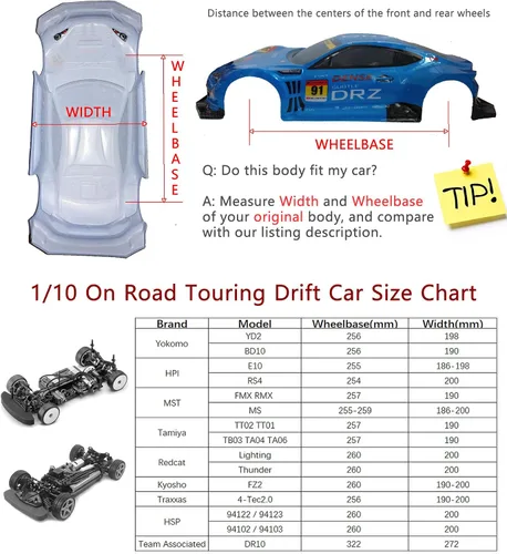 Miniatura 5 de Escala 1/10 RC Impreso Precut Drift Racing Touring Onroad Carrocería Coche Ancho 7.480 in (Gris)