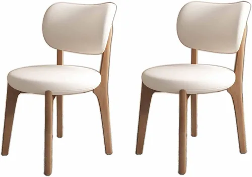 Miniatura 49 de Juego de 2 sillas de comedor tapizadas de cuero suave, sillas de comedor de madera maciza, con asiento acolchado y patas de madera para cocina, sala