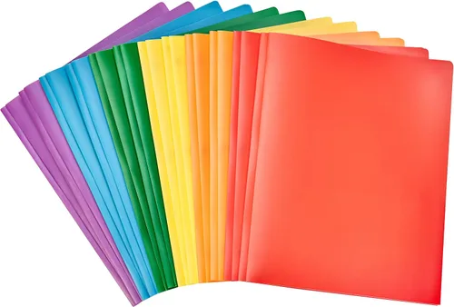 Miniatura 9 de Amazon Basics Carpetas de plástico coloridas resistentes con 2 bolsillos para papel tamaño carta, paquete de 12, colores surtidos