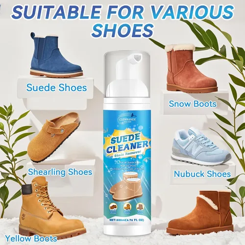 Miniatura 2 de Limpiador de zapatos de gamuza, limpiador de gamuza y nobuck, kit de limpieza de zapatos de espuma sin enjuague con toalla y cepillo, limpiador