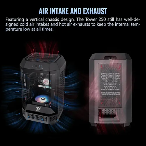Miniatura 5 de Thermaltake Torre 250 Negra Mini-ITX Mini Torre; Incluye 2 ventiladores CT de 120mm; Soporte para radiador de 360mm; Espacio para GPU de 360mm; Negro