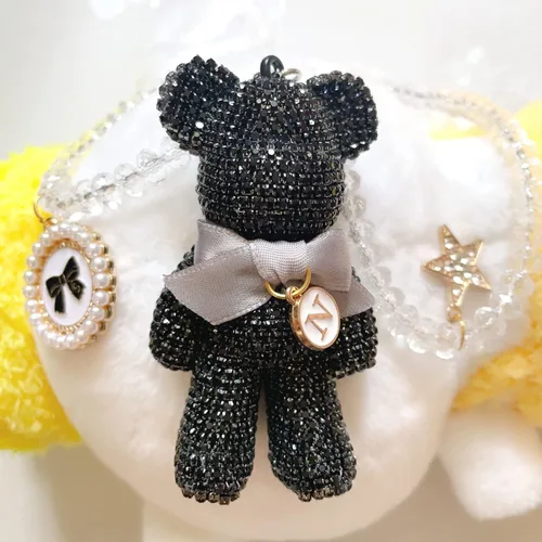 Miniatura 2 de Bonitos accesorios colgantes para espejo retrovisor de oso con brillantes, ornamentos colgantes brillantes, dijes de oso con diamantes para espejo