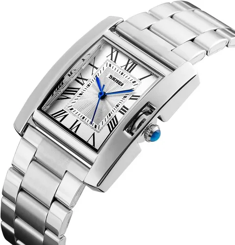 Miniatura 8 de Mujer reloj rectángulo vidrio oro rosa impermeable de acero inoxidable cuarzo analógico números romanos reloj