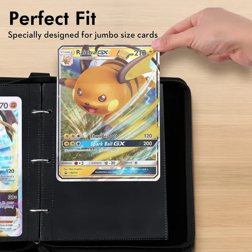 Miniatura 4 de Carpeta de tarjetas jumbo para cartas jumbo de Pokémon, iofeiwak® Carpeta de tarjetas sobredimensionada de 2 bolsillos con 3 anillos - Contiene 80