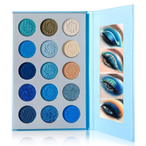 DE'LANCI Paleta de sombra de ojos azul espacial 15 colores cosméticos pigmento prensado Navidad copo de nieve sombra de ojos paleta mate brillo