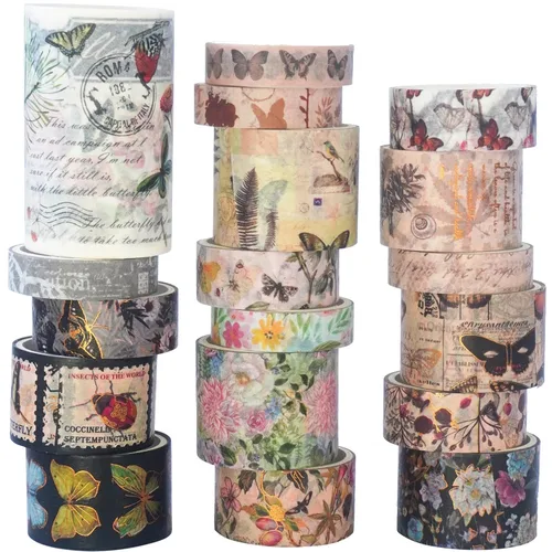 Juego de 18 rollos de cinta washi con diseño de mariposa, de lámina dorada, para manualidades, manualidades, diarios, planificadores, álbumes de