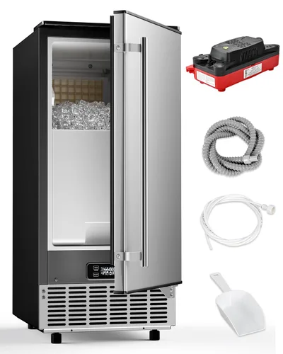 Feelfunn Máquina de hielo comercial con bomba de agua, 85 libras/día, máquina de hielo integrada debajo del mostrador con limpieza automática y