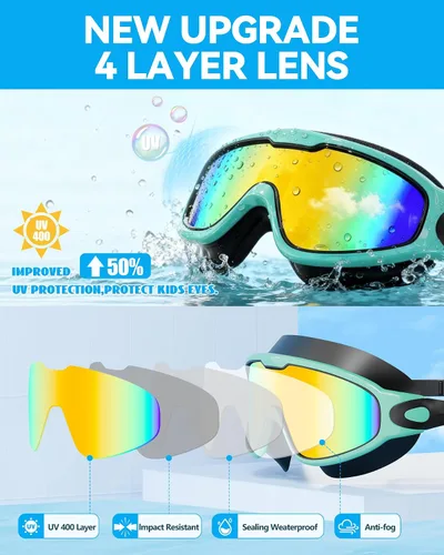 Miniatura 8 de Aegend - Nuevas gafas de natación de visión amplia para adultos, con protección antiniebla/UV, sin fugas, con tapones para los oídos para hombres