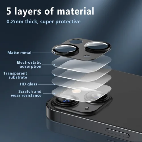 Miniatura 4 de Korecase [Paquete de 2 protectores de lente de cámara para iPhone 13/13 Mini, color negro medianoche] Vidrio templado, metal, dureza 9H