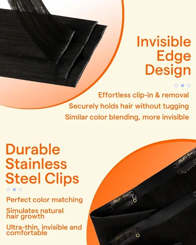 Miniatura 3 de Full Shine Invisi Edge - Extensiones de cabello con clip sin costuras, color negro azabache, cabello Remy inyectado de trama invisible para cabello