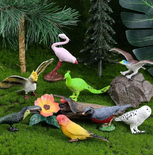 Miniatura 3 de Juego de 30 figuras de animales pájaros, surtido de juguetes realistas de vida silvestre con huevos de nido, loro, búho, águila, colibrí, flamenco