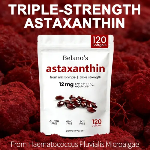 Miniatura 2 de Belano's Astaxantina 12 mg, cápsulas blandas de astaxantina, suplemento antioxidante premium de astaxantina Apoyo de salud y energía, sin OMG