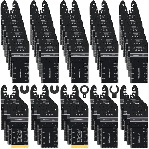 Miniatura 9 de Bionso Hoja de herramienta oscilante de titanio, 19 piezas, cuchillas multiherramienta universales profesionales para madera y metal, kits
