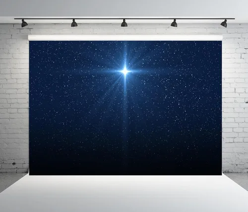 Miniatura 3 de BELECO Telón de fondo de tela de estrella nocturna de 5 x 3 pies, Santa Navidad, estrella, cielo estrellado azul, fondo, escena de la Natividad