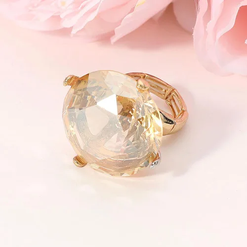 Miniatura 3 de Fashion 21 Anillo elástico de piedra colorida de cristal extra grande para mujer (marrón claro)