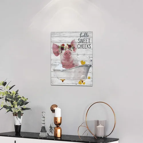 Miniatura 7 de Arte de pared de baño de cerdo de granja, imágenes divertidas de cerdo para baño, decoración de pared rústica de cerdo, lienzo impreso, obra de arte