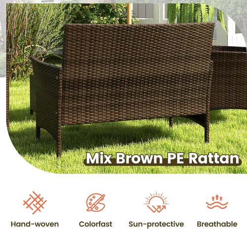 Miniatura 4 de RELAX4LIFE Juego de muebles de patio de 4 piezas – Juego de muebles de ratán para conversación al aire libre con cojines, mesa de centro de cristal