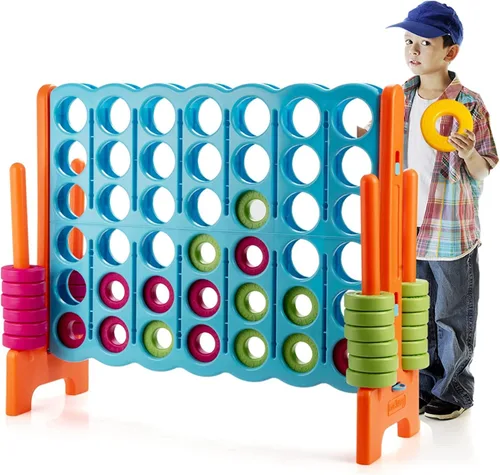 Miniatura 12 de HONEY JOY Juego gigante gigante de 4 a punta, juegos gigantes para patio al aire libre para la familia, 42 anillos jumbo y deslizador de liberación