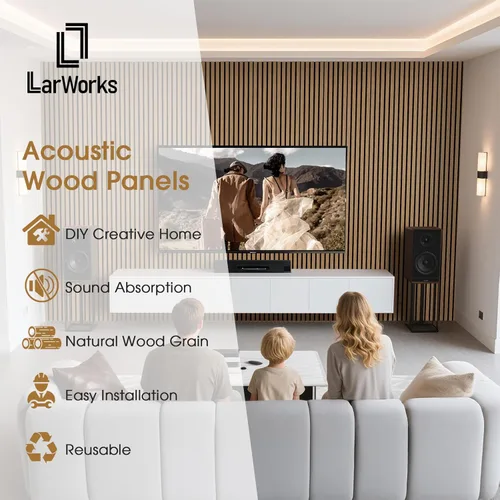 Miniatura 2 de Paneles de pared de listones de madera, paquete de 2 paneles de 106 x 23.6 pulgadas, paneles acústicos de madera para pared, paneles estriados 3D