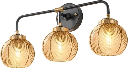 Miniatura 9 de Lámparas de baño de mediados de siglo, aplique de pared de 2 luces con pantalla de vidrio con rayas verdes, luz de montaje en pared, luces modernas